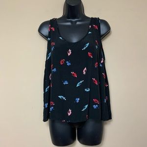 Black Floral Ribbon Tie Back Flowy Tank